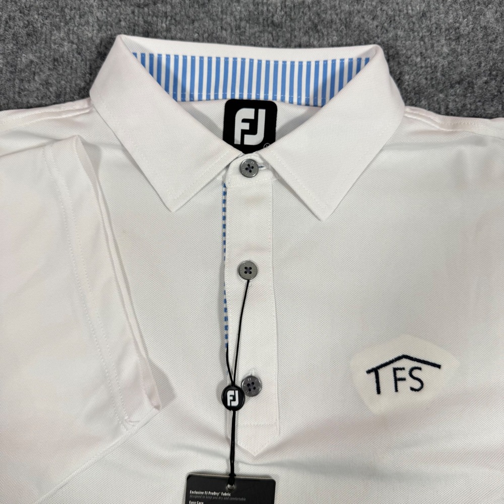 FootJoy ProDry Golf Polo Shirt Short Sleeve Mens L White Solid Stretch Logo NWT